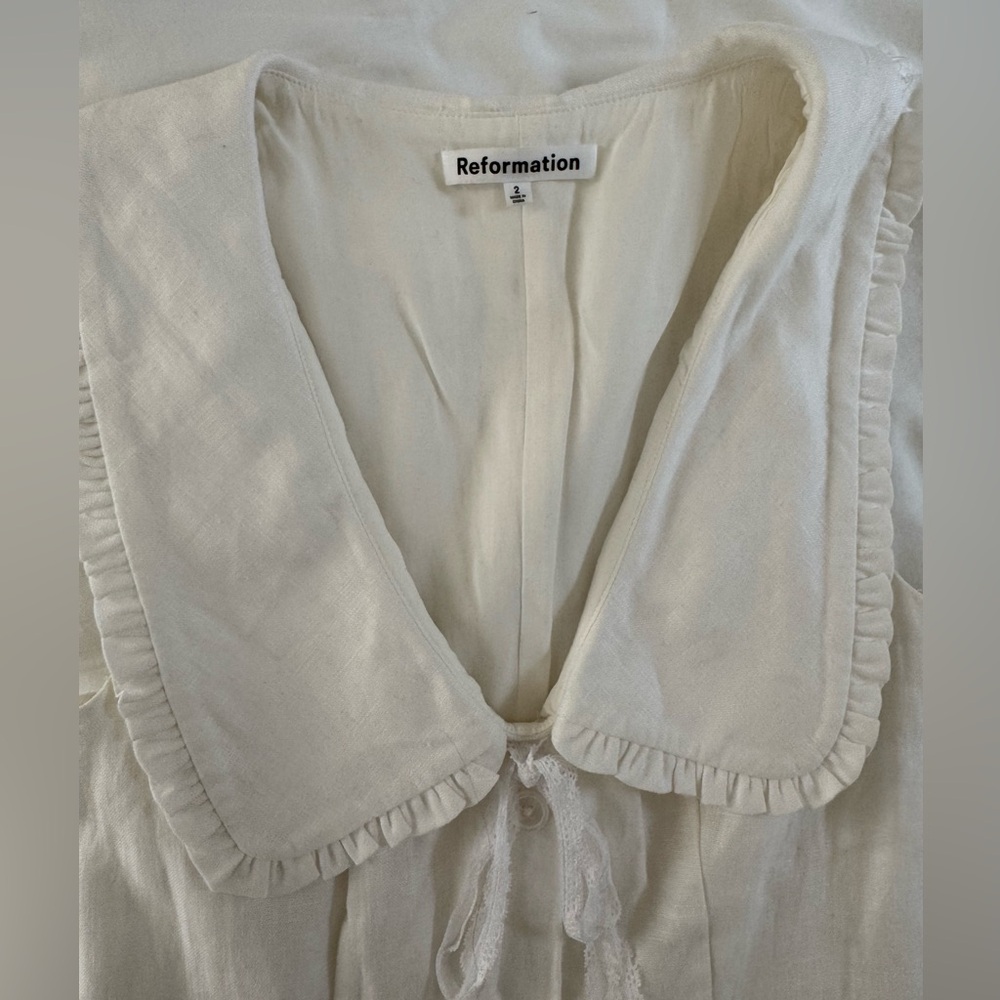 Reformation White Sleeveless Linen Mini Dress with Peter Pan Collar - Picture 6 of 7